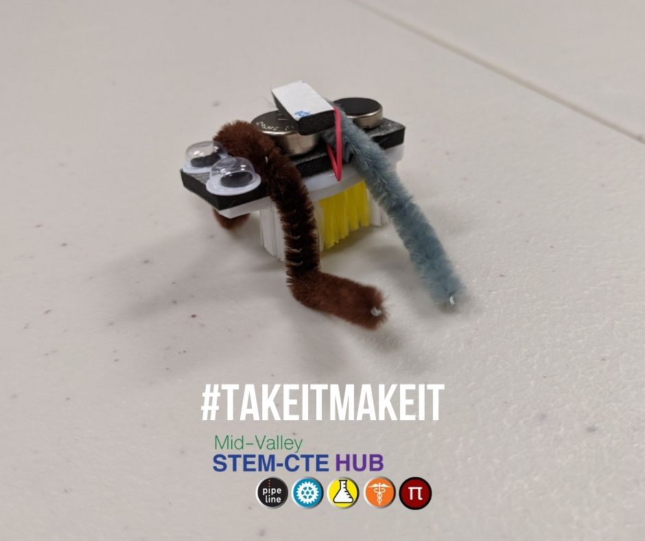Photo of our first #TakeItMakeIt activity where kids are building bristlebots