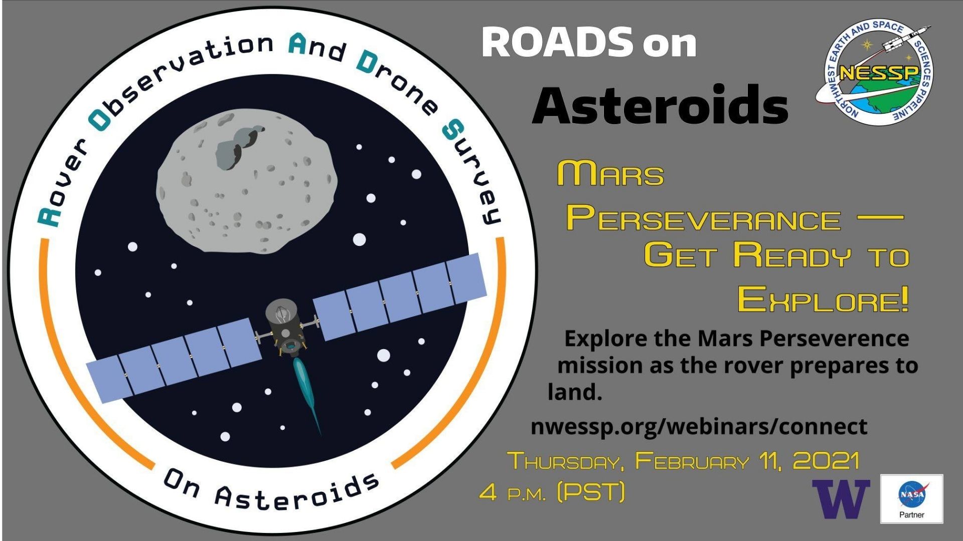 Flyer for Roads on Asteroids webinar event