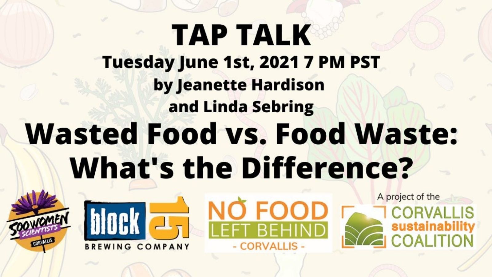 Header graphic advertising 500 Women Scientist Corvallis' June Tap Talk
