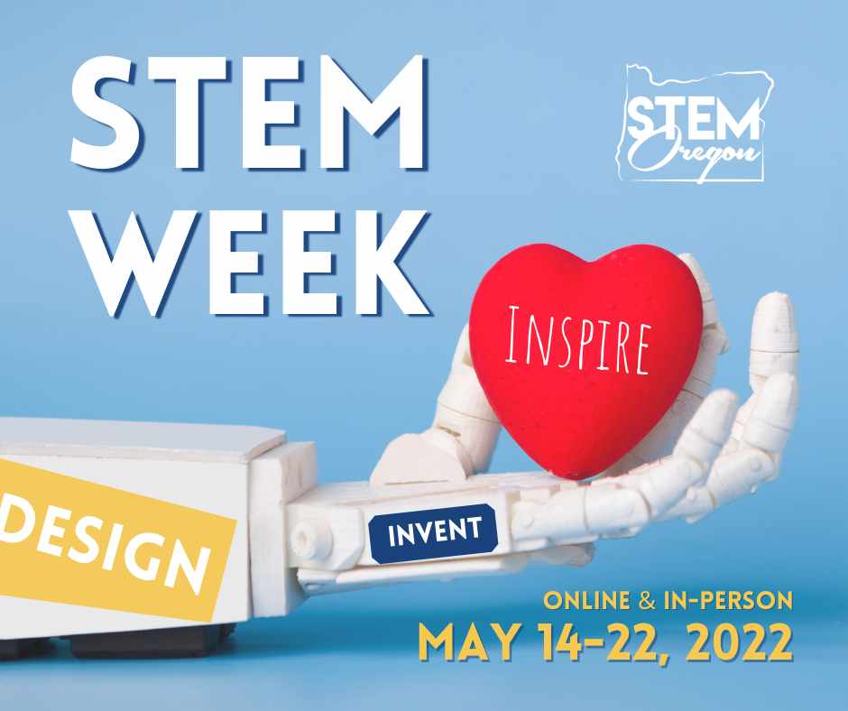 STEM Week Save the Date graphic - heart in robot hand