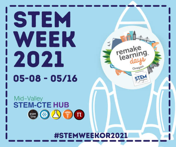 STEM Week 2021 graphic with rocket drawing